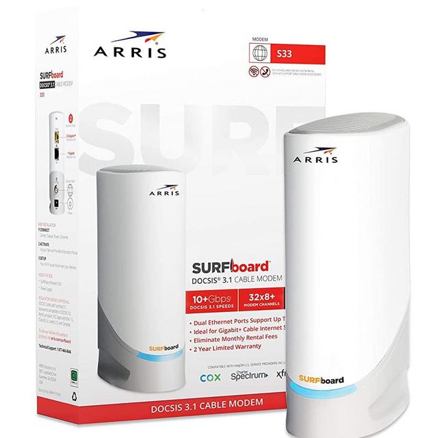 ARRIS Surfboard S33 DOCSIS 3.1 Multi-Gigabit Cable Modem with 2.5 Gbps Ethernet Port, Approved for Cox, Xfinity, Spectrum & Others.