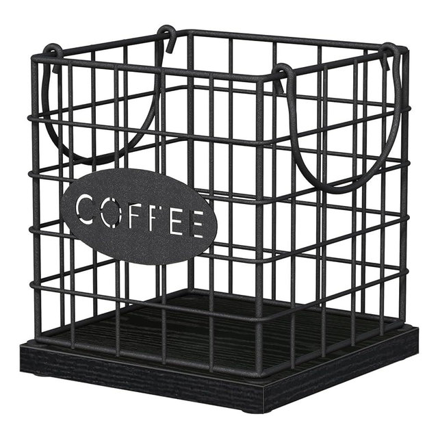 YINMIT K Cup Holder Organizer, Sturdy Coffee Pod Holder Organizer, 35 Kcup Large Capacity Storage Basket for Kitchen Counter and Office Desktop (Black-Square with Handle)