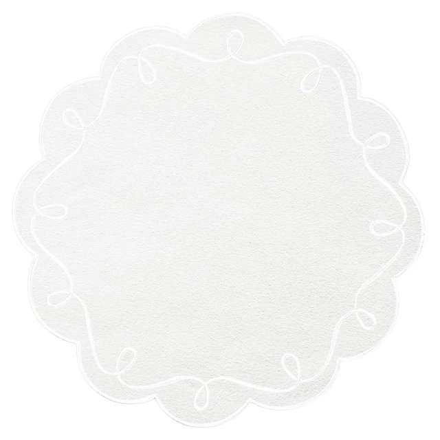 16.5 Inch Ribbon Twirl Embroidery Round Placemats Set of 4, Scalloped Round Table Mats for Party Kitchen Dining Decoration, White