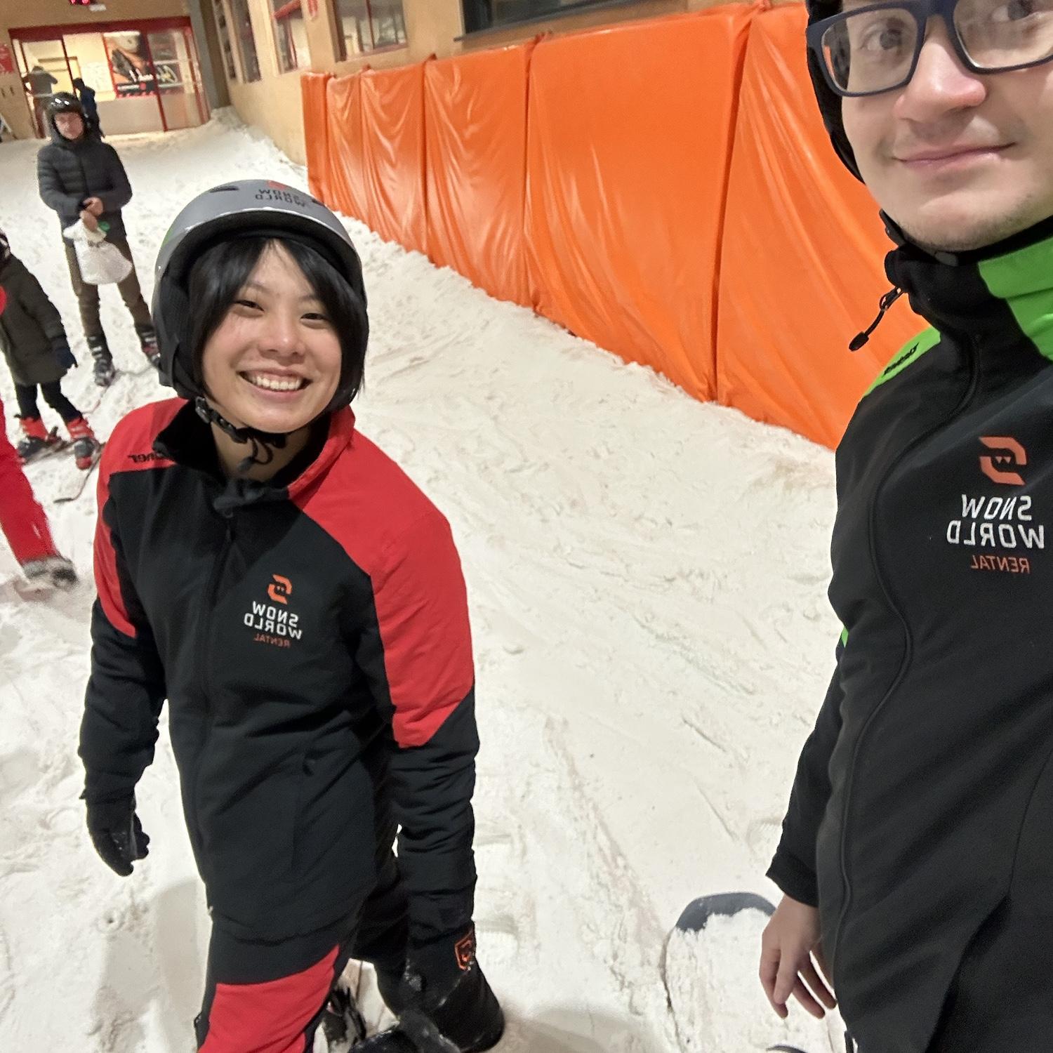 His first time snowboarding