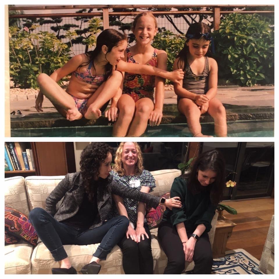 Miriam and the Twins, then and now - at Grandma Lynn's house