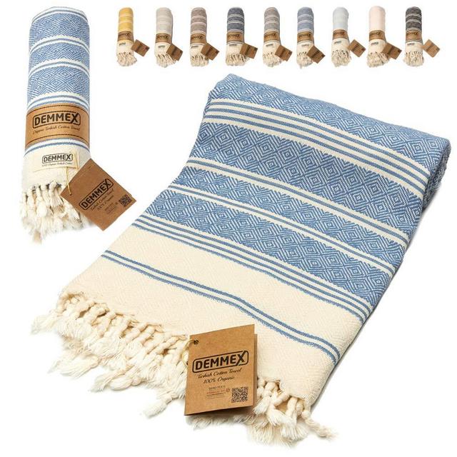 DEMMEX Certified 100% Organic Cotton & Organic Dye Prewashed XL Diamond Weave Turkish Cotton Towel Peshtemal Blanket for Bath,Beach,Pool,SPA,Gym, 71x36 Inches (Petrol)
