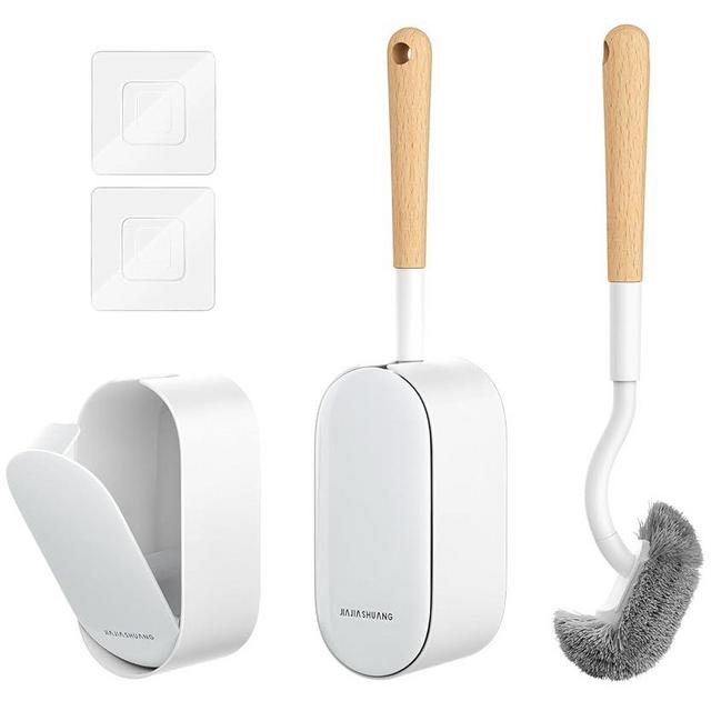 OSCIOSS Bamboo Toilet Brush Set, 2 Pack with Ergonomic Design, Compact Size, Durable Bristles, Wooden Holder for Bathroom Cleaning