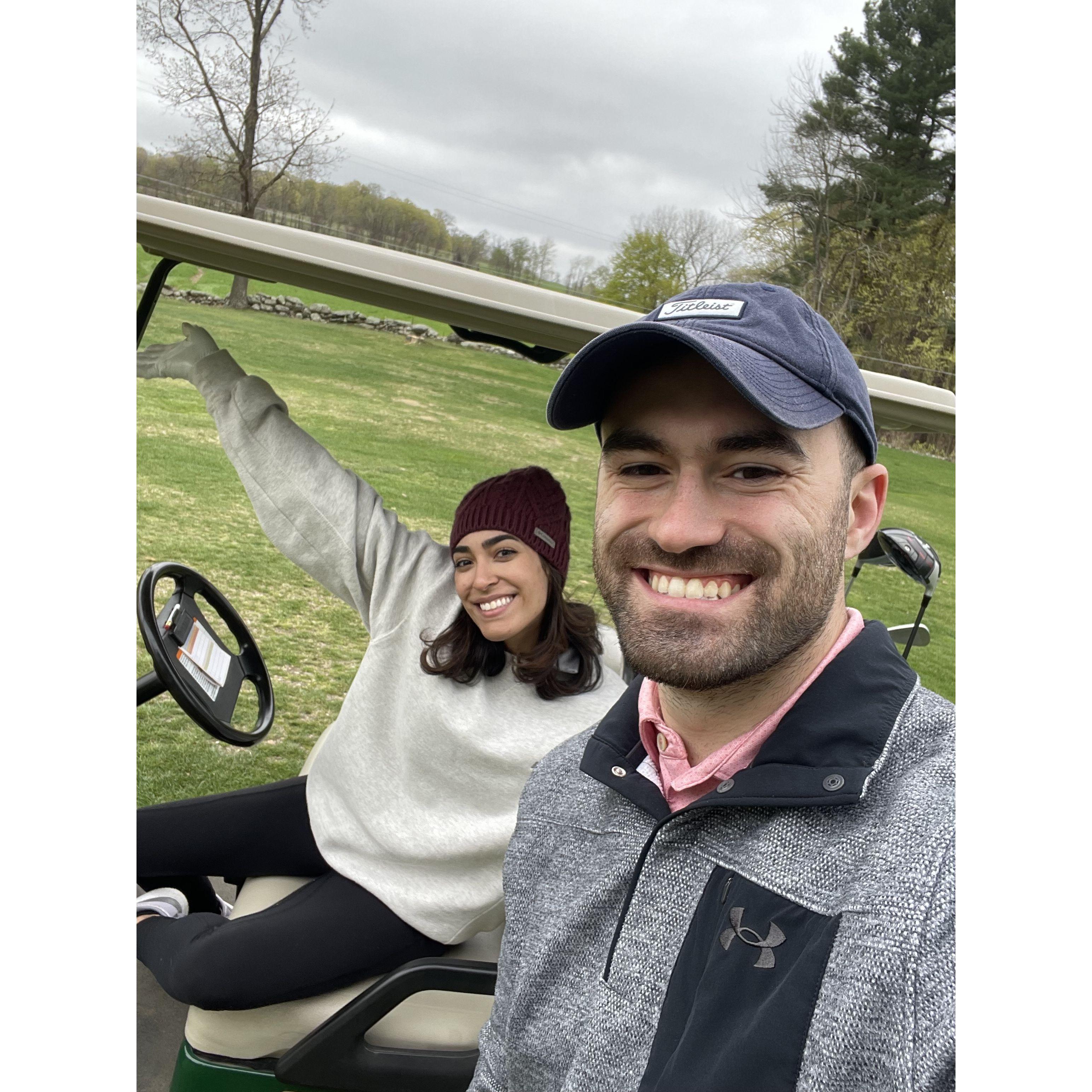 Learning to golf together (aka Maggie learning)