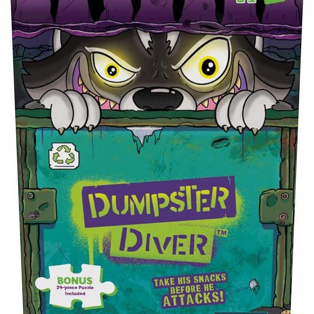 Goliath Dumpster Diver Game w/ 24pc Puzzle - Take Raccoon's Snacks Before His Paw Jumps Out to Defend His Goodies - Includes 24-Piece Puzzle