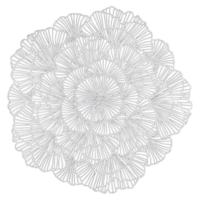 Round Silver Placemats Set of 12 Flower Tablemats Vinyl Place Mats Table Setting Kitchen Table Mats for Dining Table Holiday Wedding Decorative