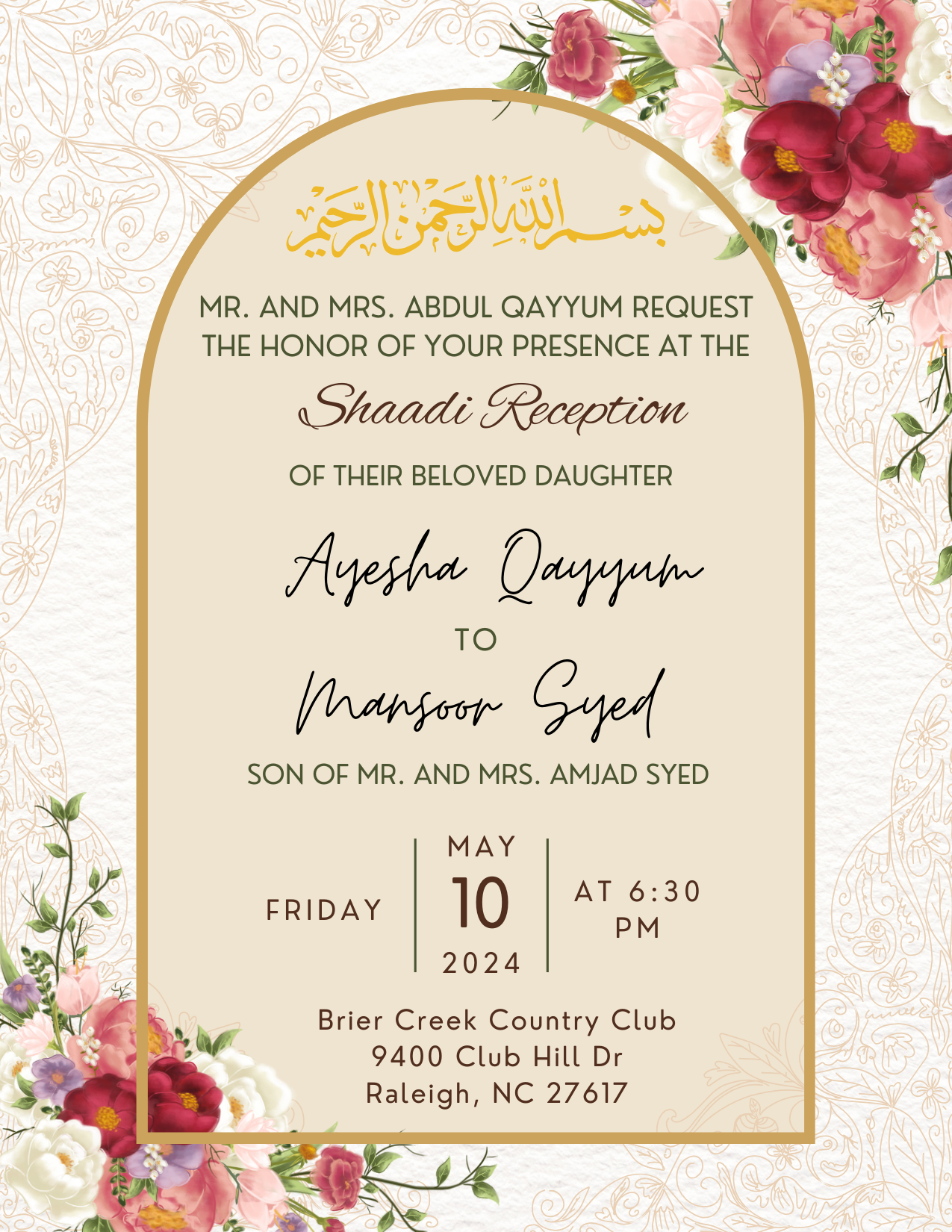 The Wedding Website of Ayesha Qayyum and Mansoor Syed