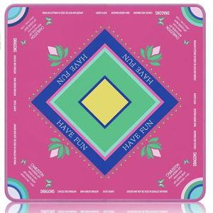 Mahjong Mat with Lotus & Butterfly Pattern, Anti-Slip Noise Reduction Rubber Gaming Mat, 32.4 x 32.4 Inch Magenta, Foldable Table Cover for Mahjong, Poker & Board Games