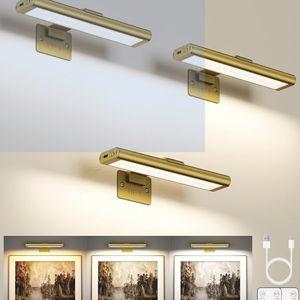 EZVALO Gold Picture Light for Wall, Rechargeable 2400mAh Battery Lights Wireless with IR Remote, 3 Color & Dimmable Magnetic 7.87'' LED Lights Display for Painting, Living Room, Gallery, Bedroom(Gold-3P)