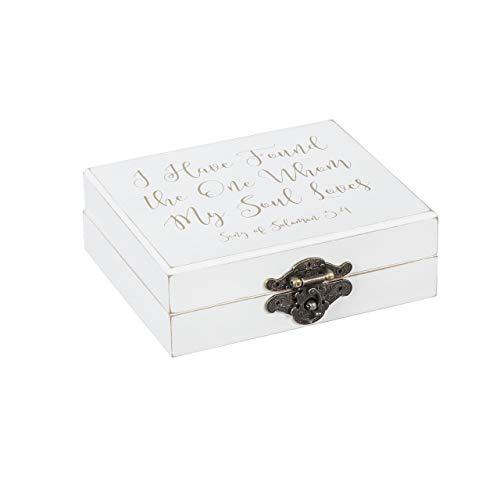 Cypress Home I Have Found The One Whom My Soul Loves - Song of Solomon 3:4 Mr. and Mrs. Wooden Ring Holder Decorative Box - 5”W x 6”D x 2”H
