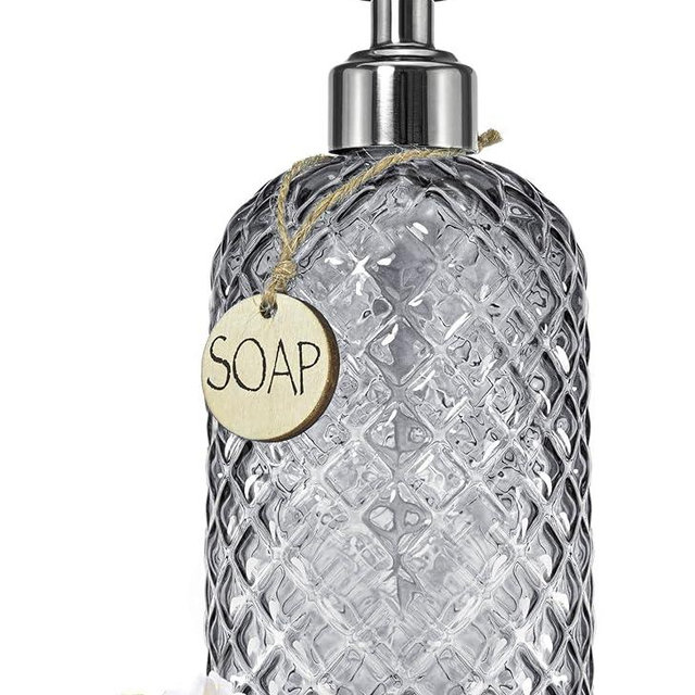 JASAI 18Oz Gray Glass Soap Dispenser with Rust Proof Pump, Refillable Kitchen Soap Dispenser for Dish Soap, Bathroom Soap Dispenser for Dispense Hand soap, Lotion.