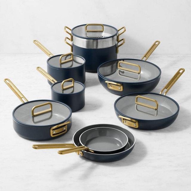 GreenPan Stanley Tucci Ceramic Nonstick 15-Piece Cookware Set, Marino Blue