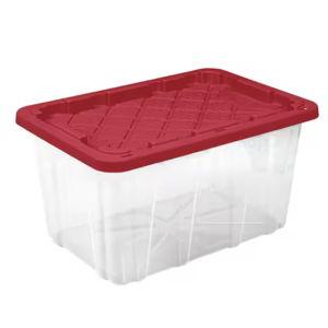 27 Gal. Tough Storage Tote in Clear with Red Lid