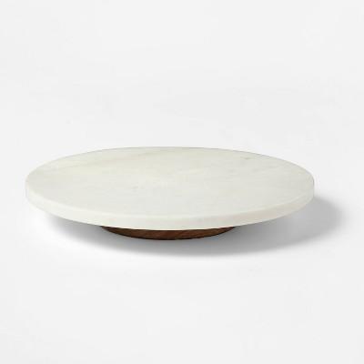 14" Marble and Wood Lazy Susan White - Threshold™