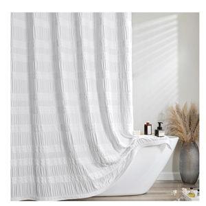 OWENIE White Fabric Shower Curtain, Farmhouse Rustic Striped Textured Cloth Shower Curtain for Bathroom, Soft Cloth Hotel Spa Luxury, Machine Washable, White, 72x84 inch