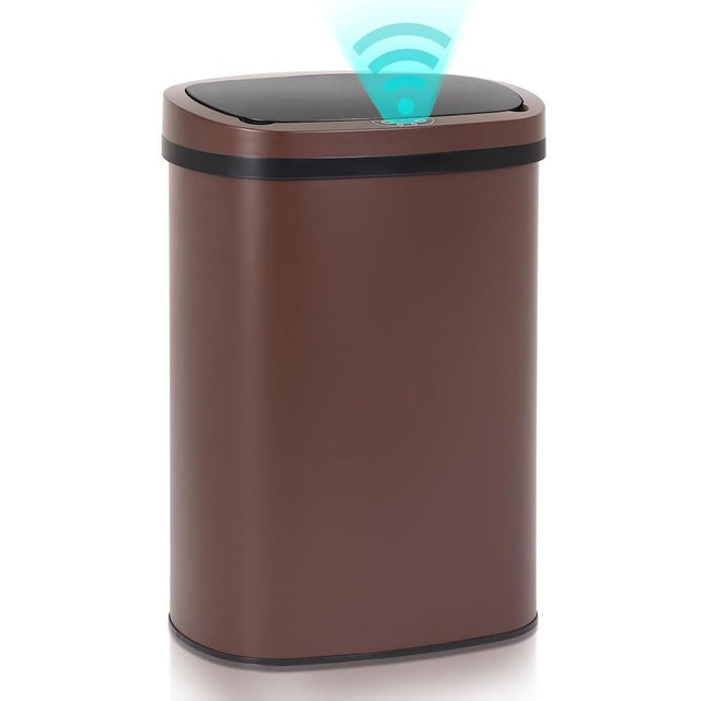 13 Gallon Kitchen Trash Can with Lid -50L Sensor Automatic Garbage Bin for Kitchen, Office, Bedroom, Living Room - Touchless Wastebasket, Odor-Control, Beautiful Design (Brown,Stainless Steel)