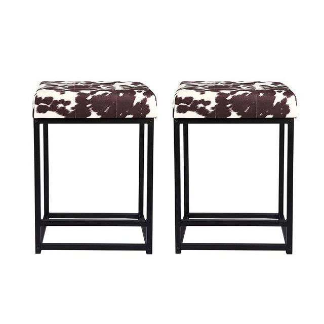 GIA 24 Inch Counter Height Square Backless Metal Stool with Ayrshire Cow Print Upholstery, Black, Qty of 2