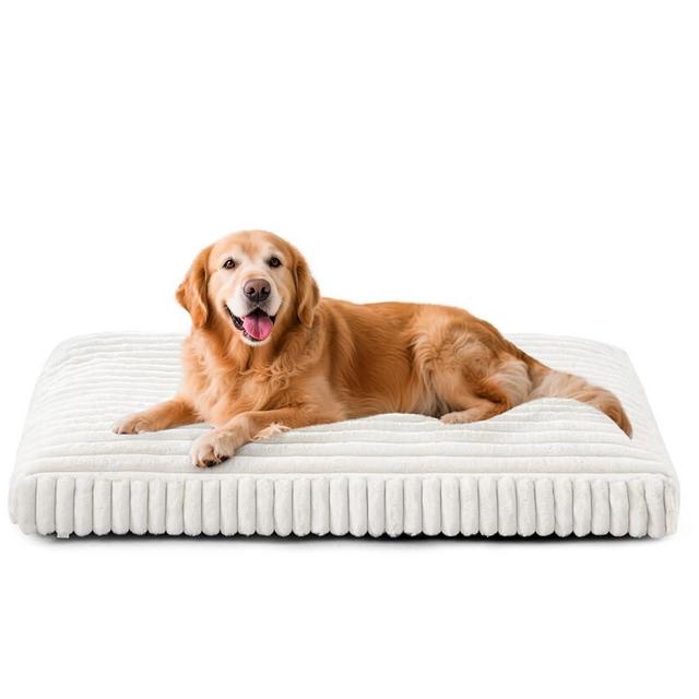 XL Dog Bed, Flat Pet Beds with Removable Washable Cover, Pet Mat Cute Dog Crate Bed Thick Shredded Chopped Crate Foam & Anti Slip Bottom for Indoor, 42"x27"x4" Cream