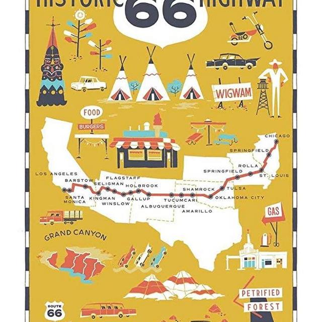 Vestiges Route 66 Region Kitchen Towel 100% Cotton Pique 21.5"x 32"