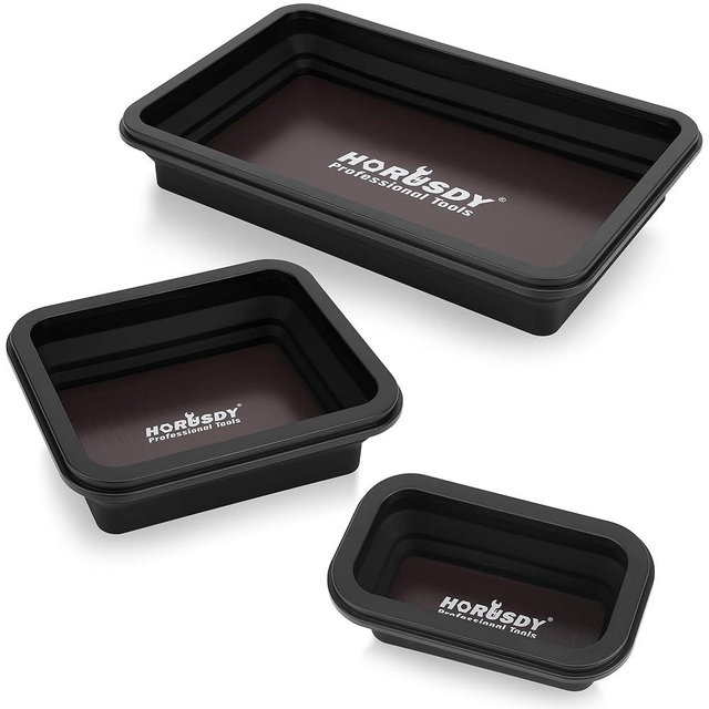 HORUSDY 3-Piece Magnetic Parts Tray Set, Tool Trays for Storage Organizer Screw, Bolts, Washers, Nuts and Small Tools. Tool Gifts for Men, Black