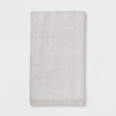Textured Herringbone White Bath Towel Off White - Threshold™