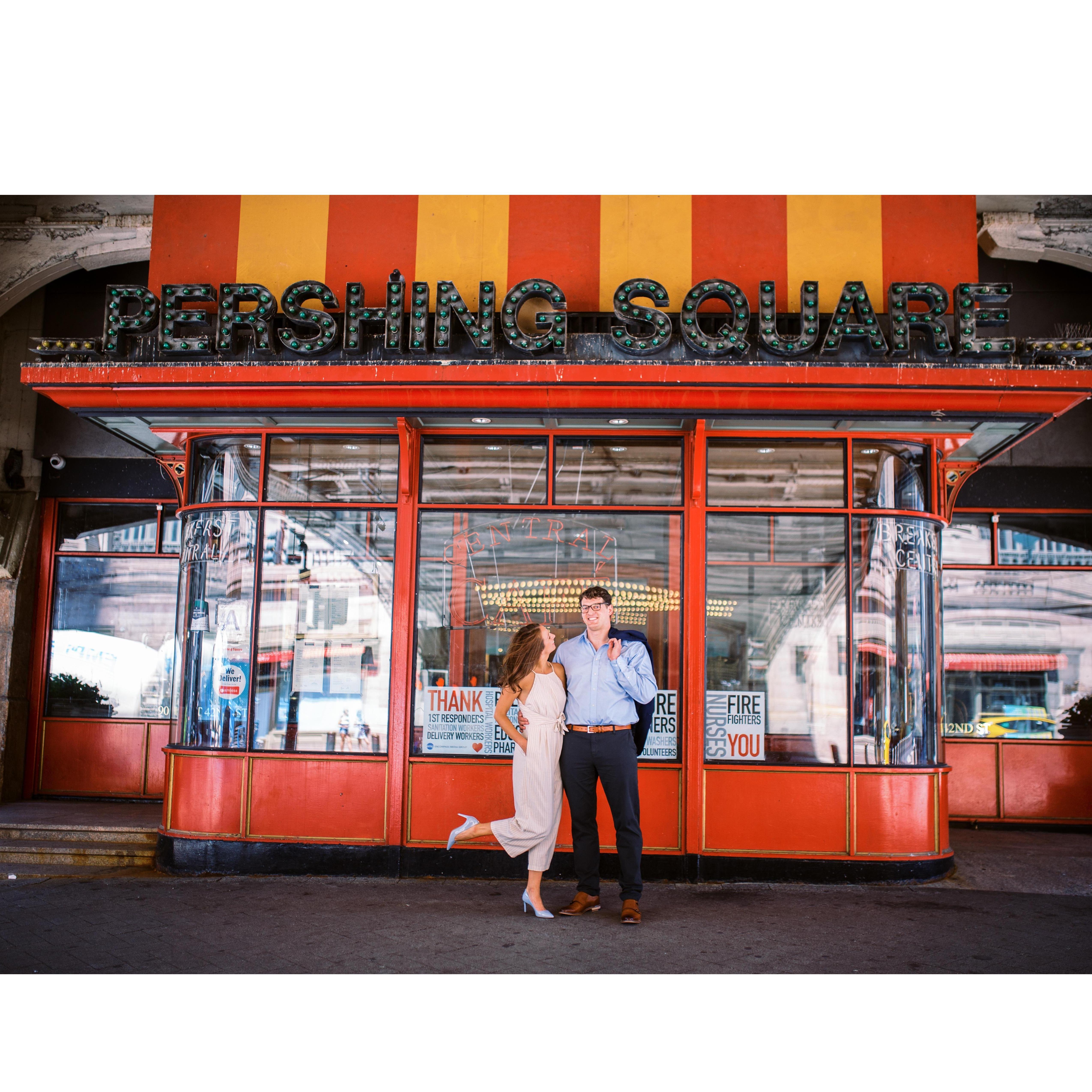 Snap from our engagement shoot- we wanted to take advantage of the iconic New York historical backdrop, Grand Central Station, right in our own neighborhood!
