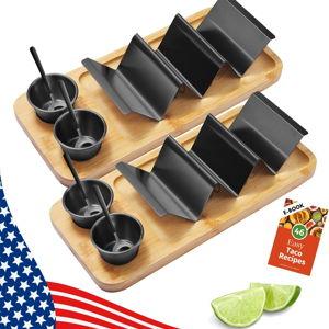 HolaTasty Taco Holder Kit - 2 Pack (Value Pack), 3-in-1 Taco Set of 2-6 slots for Tacos, Black Taco Presentation Rack Plate for Taco Tuesday Bar Party, Gifts for Taco Lover Vegetarian Cinco de Mayo