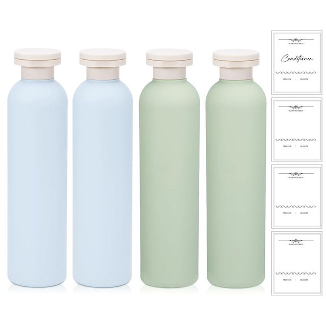 UMETASS 8.8 oz Plastic Travel Shampoo Bottles, Refillable Flip Cap Squeeze Bottles for Toiletries, Large Leakage-proof Travel Shampoo and Conditioner Container (Blue and Green)