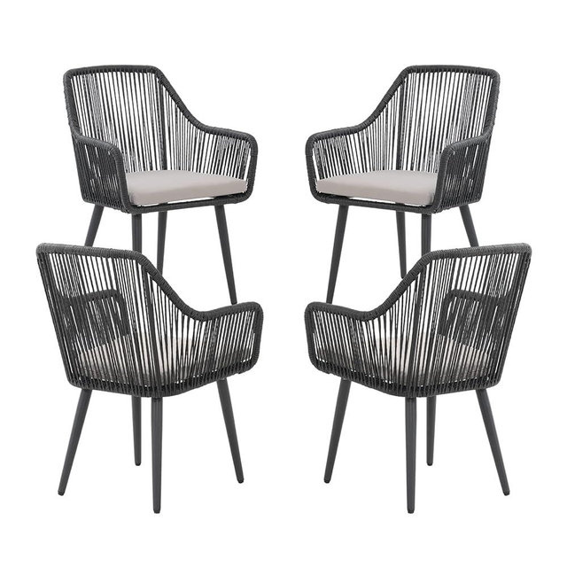 JOIVI Outdoor Patio Dining Chairs Set of 4, Woven Rattan Chairs with Armrest & Cushions Kitchen Wicker Dining Chairs with Iron Frame, Outdoor Seating for Outside, Lawn, Garden, Backyard, Indoor, Black