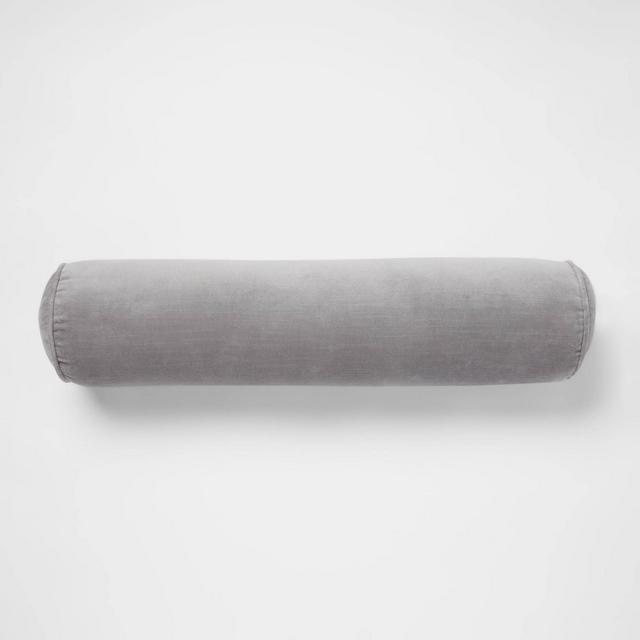 Cotton Velvet Bolster Throw Pillow Gray - Threshold™