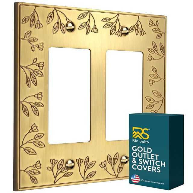 Rio Salto Rocker Double Light Switch Cover Plate Decorator Paddle GFCI Switch Plate Outlet Covers 2 Gang Metal — Floral Collection, Midsize 5.00" X 5.00"