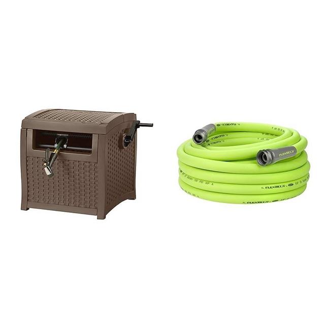 Suncast CPLSMW200 SMW200 Hose Reel & Flexzilla Garden Hose 5/8 in. x 50 ft, Heavy Duty, Lightweight, Drinking Water Safe, ZillaGreen - HFZG550YW-E