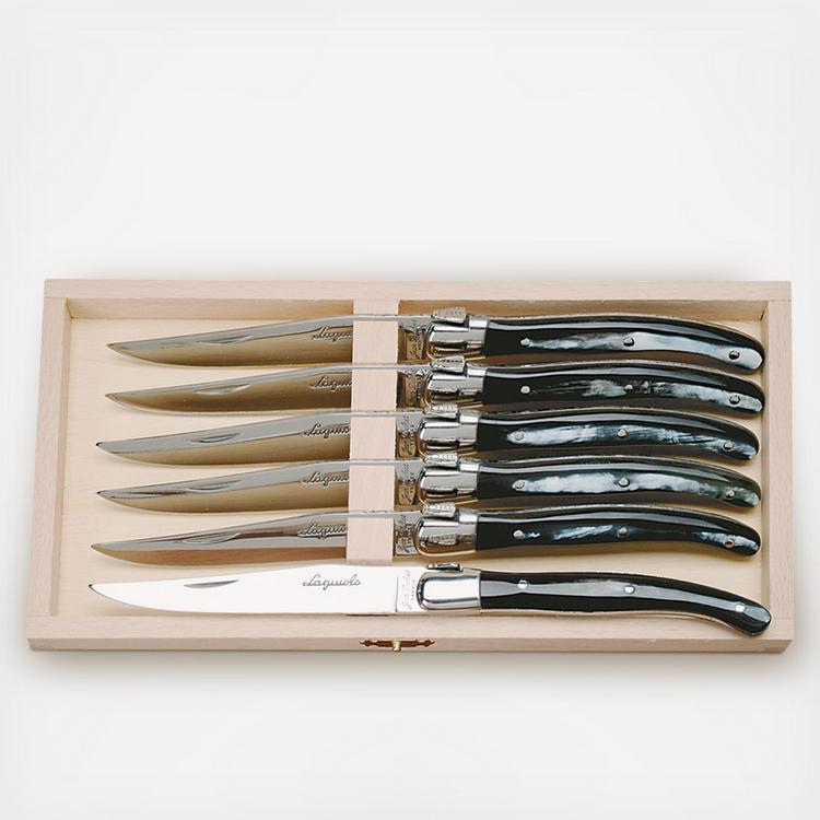 Laguiole Steak Knives Set of 6pc set Assorted Wood Handle Shiny