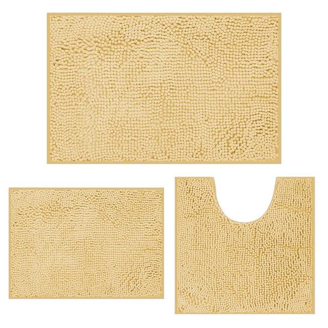 Bathroom Rugs 3 Piece Non Slip, Bath Rugs for Bathroom washable Chenille Bathmat, Bathroom Set Ultra Soft Bath Rug Set, and Absorbent Bathroom Rug Set, Plush Bath Mat for Bathroom, Tub, Shower, Cream
