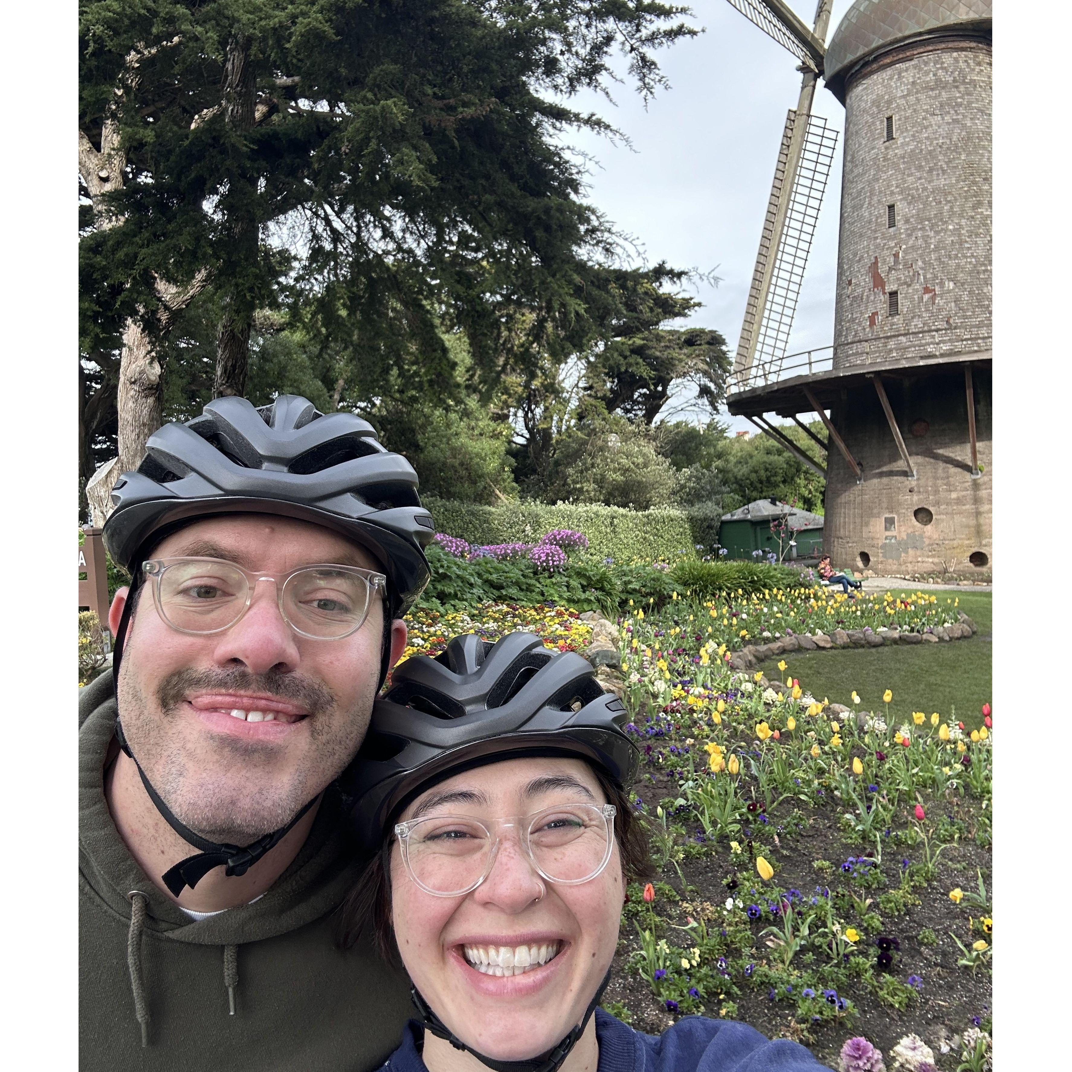Living near Golden Gate Park led to biking together during tulip season at the Dutch windmill