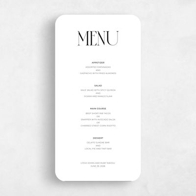 White Rounded Wedding Menu - Amberley