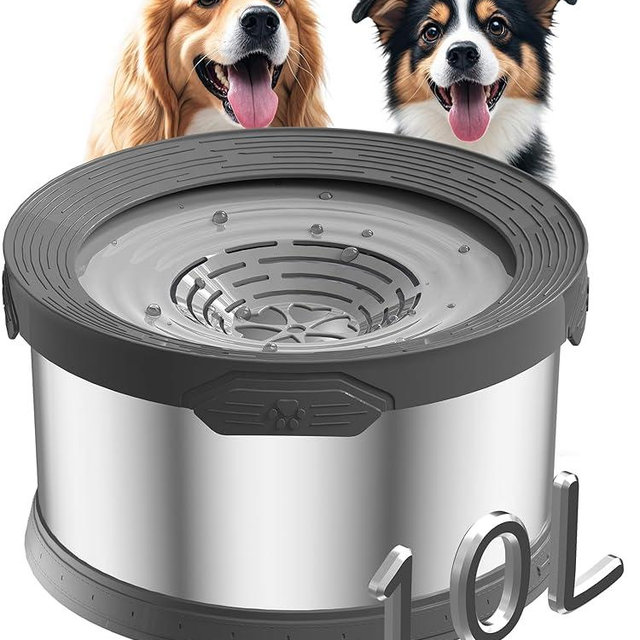 10L Dog Water Bowl No Spill 2.6 Gallon Super Large Capacity Stainless Steel No Splash Dog Bowls 338oz Slow Drinking Feeder with Non-Slip Base Pet Water Dispenser for Dogs