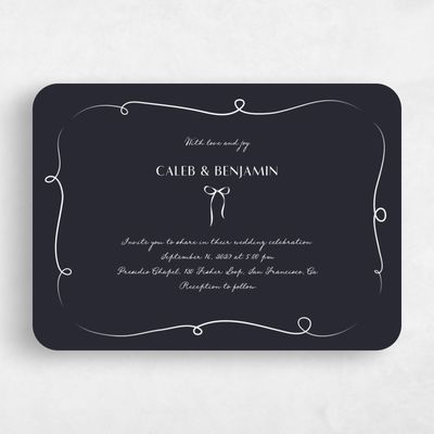 Black Rounded Wedding Invitation - Kasey Landscape