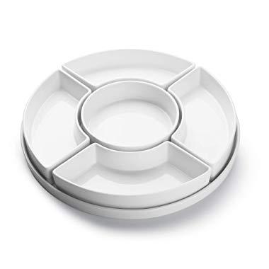 Sweese 707.101 Porcelain Divided Serving Dishes, Relish Tray, Serving Bowls for Parties - Perfect for Chips and Dip, Veggies, Candy and Snacks