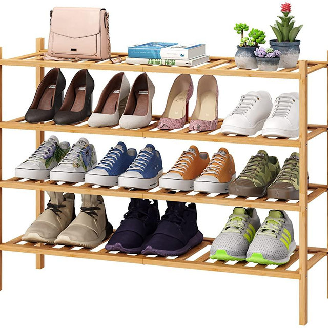 viewcare Shoe Rack, 4-Tier Long Shoe Rack for Entryway, Bamboo Wood Shoe Rack for Closet & Hallway, Long 33IN | Beautiful | Functional | Sturdy | Durable