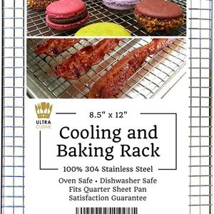 Ultra Cuisine 100% Stainless Steel Wire Cooling Rack fits Quarter Sheet Size Baking Pan, Oven Safe Heavy Duty Commercial Quality for Roasting Cooking Grilling (8.5" x 12")