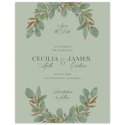 Laurel Green Wedding Digital Save the Date - Nutmeg Portrait
