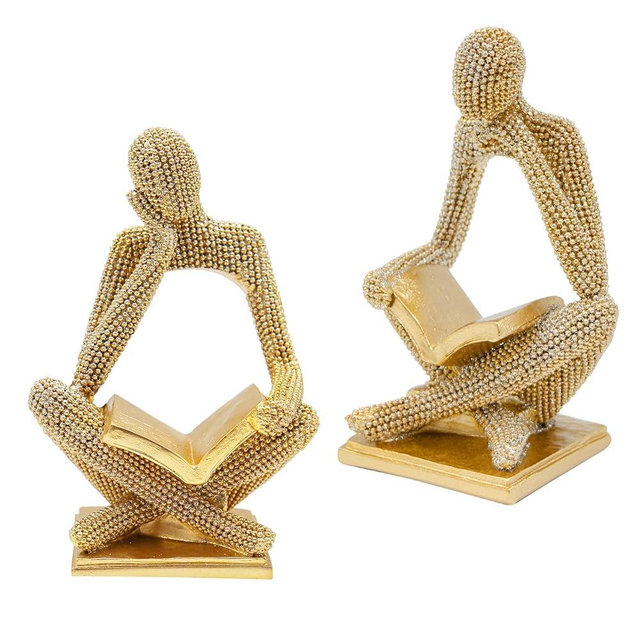 Neeenn Sparkling Gold Reading Women Statue Set, Thinker Sculptures, Abstract Art Ornament, Modern Aesthetic Figurine Decoration for Home Living Room Bedroom Office Shelf Table Desk Bookshelf Decor