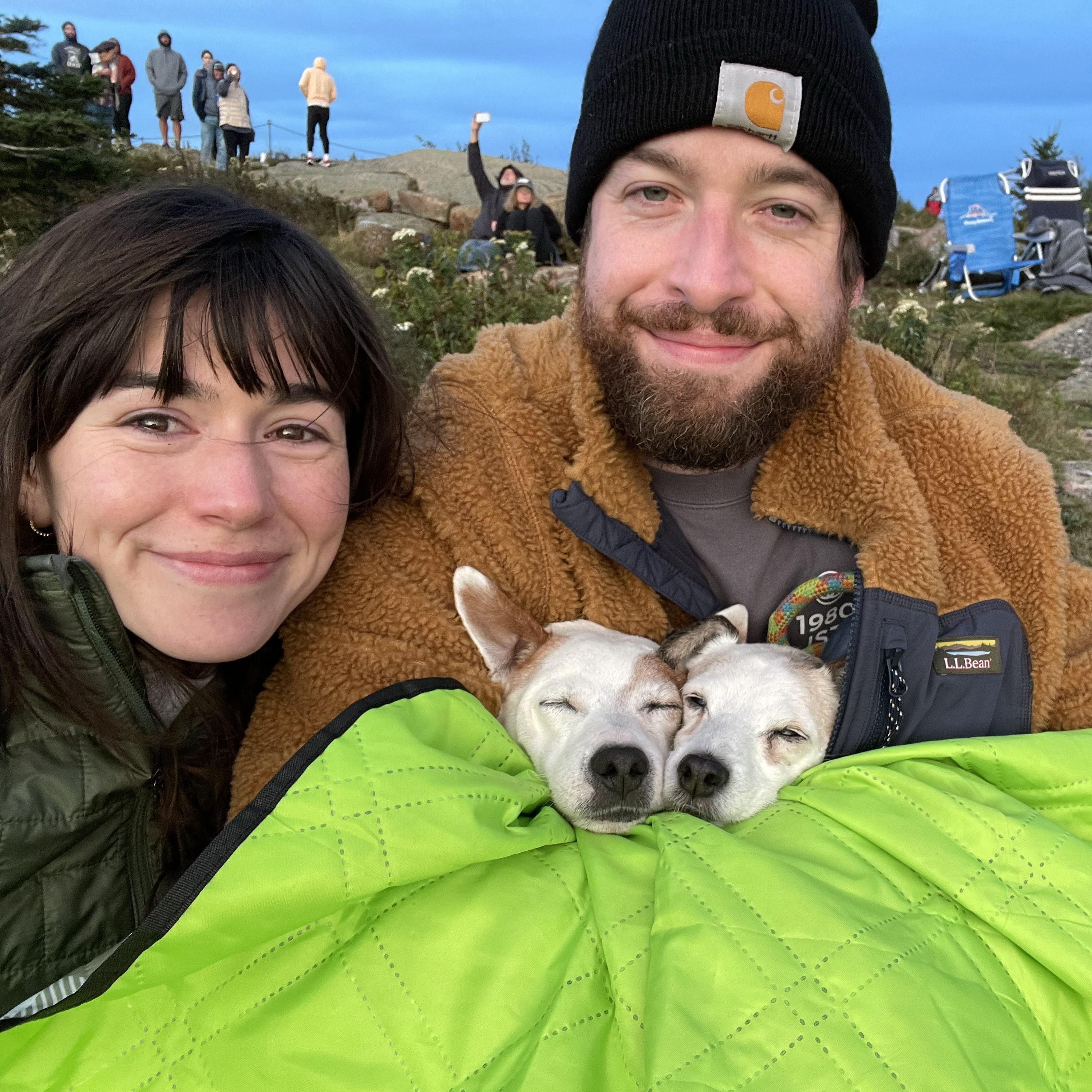 Sunrise at Acadia National Park! Arguably the coolest place our dogs have ever napped