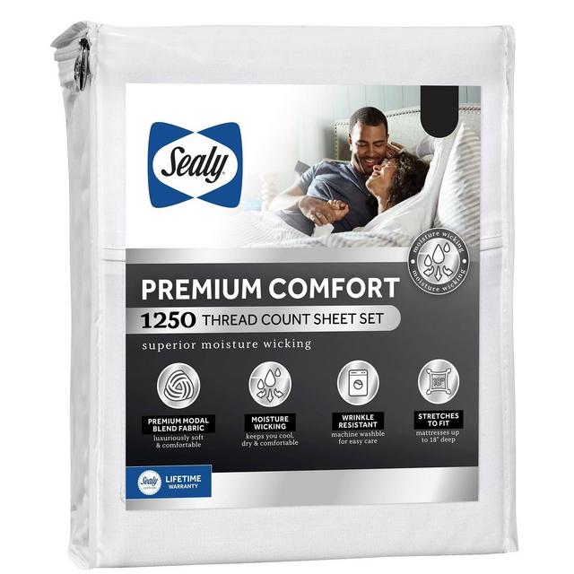 Sealy Queen 1250 Thread Count Premium Comfort Sheet Set Bright White