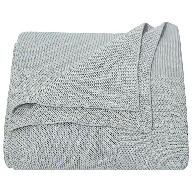 NTBAY 100% Cotton Cable Knit Throw Blanket, Super Soft Cozy Decorative Blanket for Sofa Couch, 51 x 67 Inches, Silver Grey