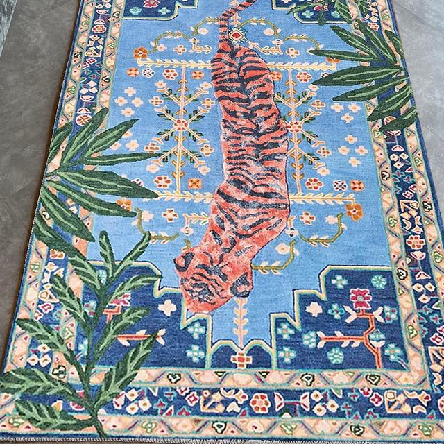Tiger Pattern Pop Art Rug, Rugs for Your Living Room,Modern Art Decorative Area Rug/Black and Light Blue/Orange