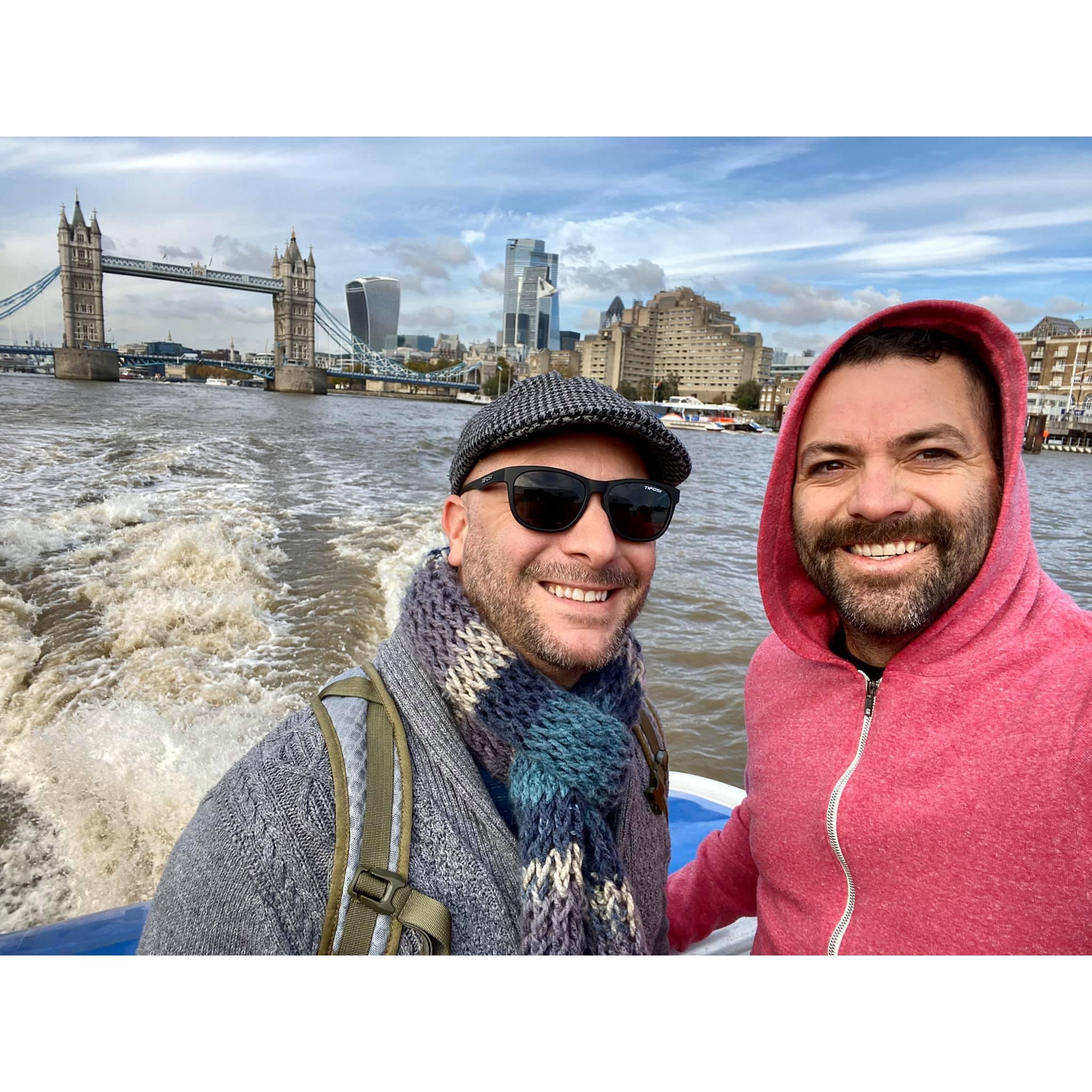 Taking the water taxi up the Thames in London