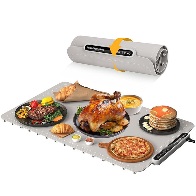 Qimh Food Warming Mat, Electric Warming Tray for Parties Buffet, Full Silicone Surface with 4 Temperature Setting & 10s Rapid Heating, Portable Food Heater for Countertop, Familly Gatherings, Sabbath