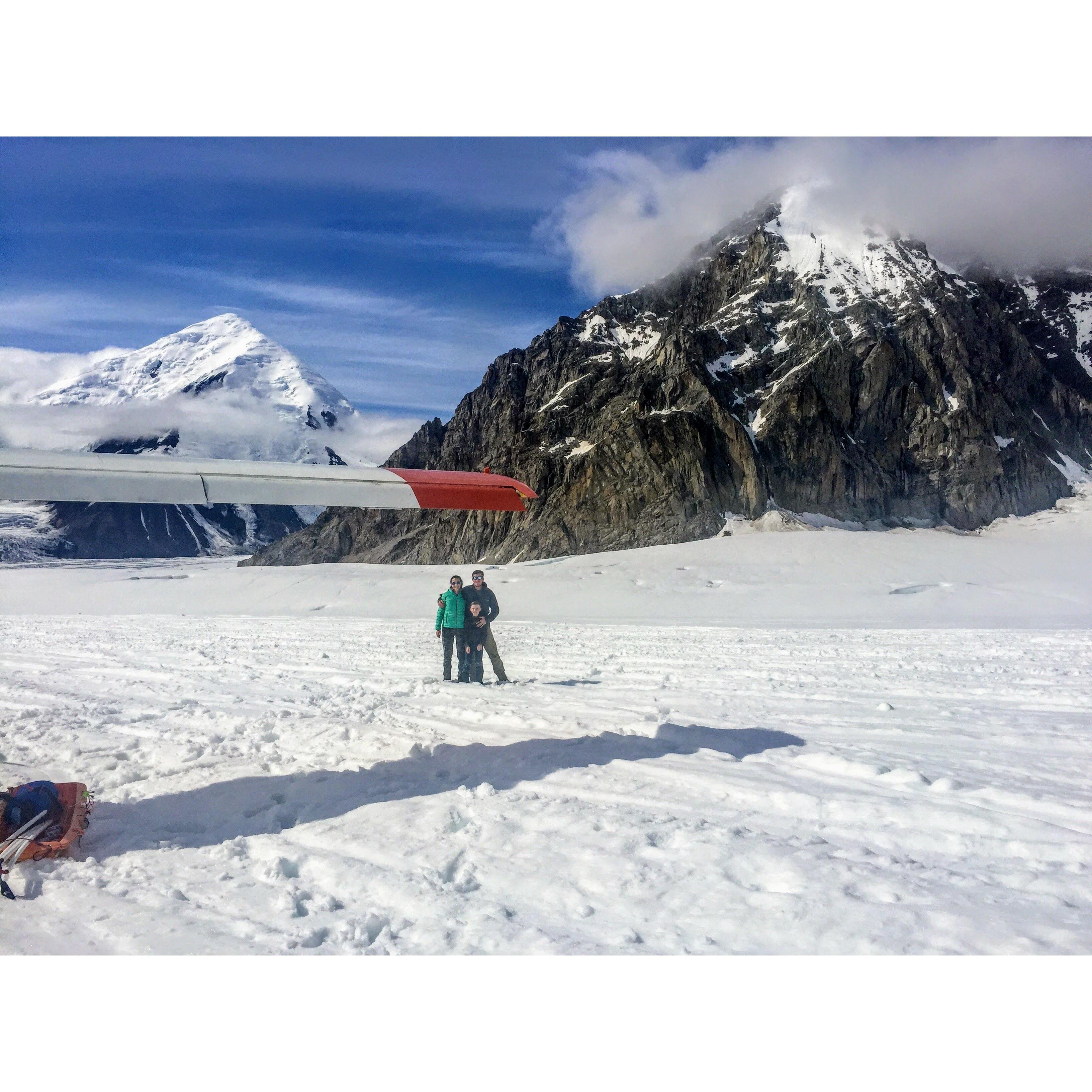 A first for all of us - landing on a glacier and snowshoeing to basecamp.